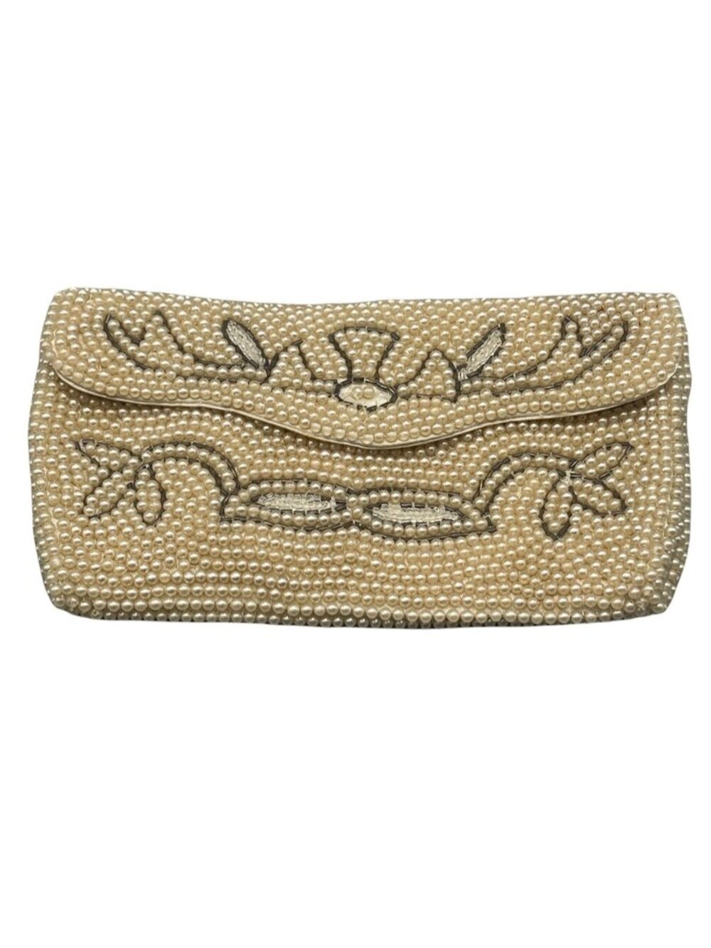 vintage Purse handbag clutch no handle pearls magnet button 2 pockets white READ